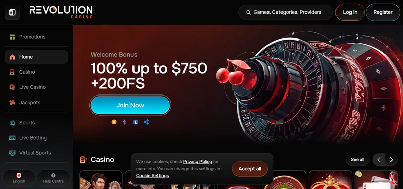 Revolution Casino casino interface